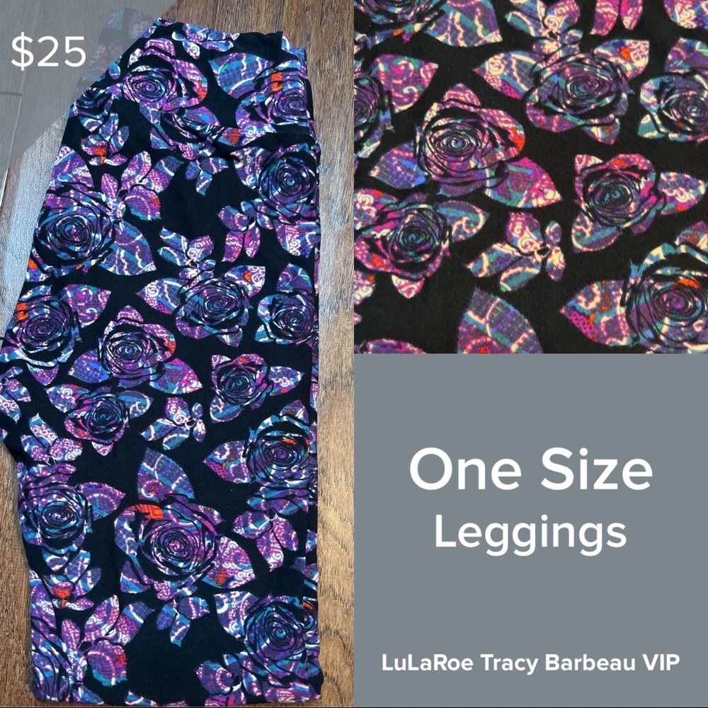 LuLaRoe OS Leggings Black background Floral